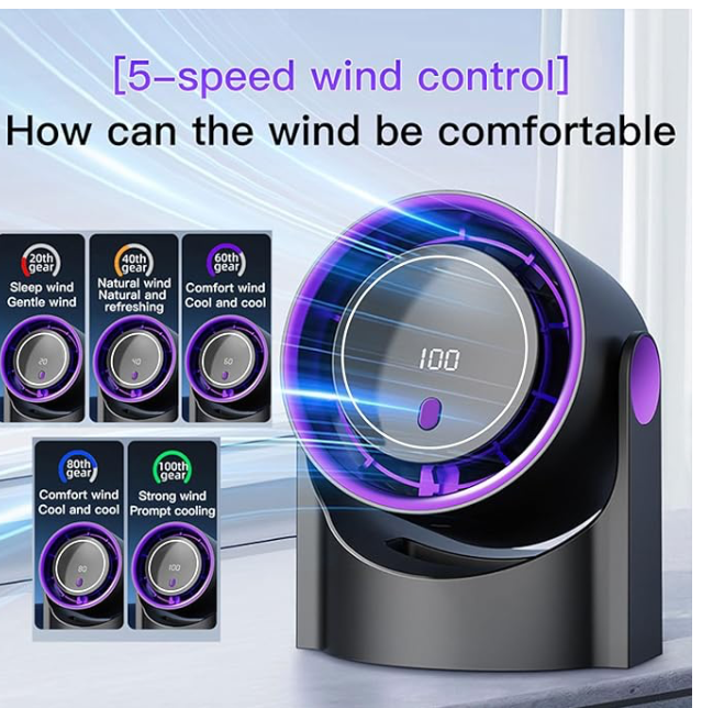 Portable led desk fan Black/Purple